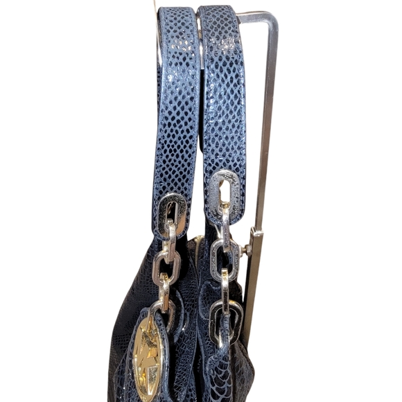 Michael Kors LG Patent Leather Snake Embossed Black Handbag W/Signature Hardware - Picture 2 of 10